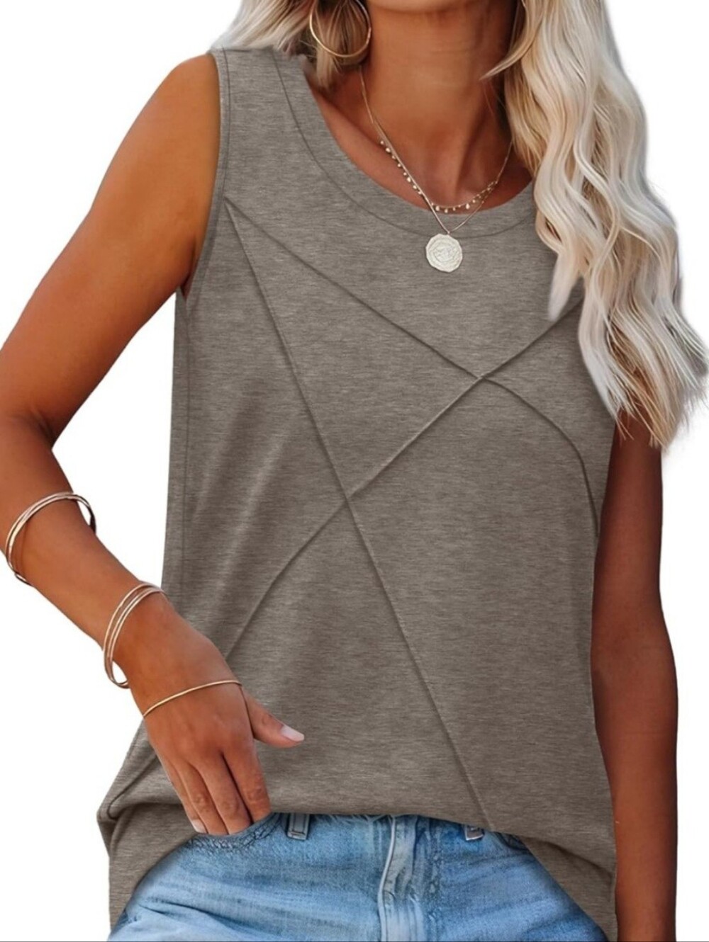 New Cross Pleated Crewneck Summer Tank Top Size M